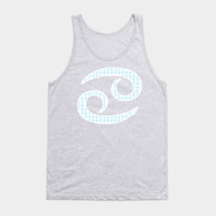 Cancer Zodiac Horoscope Symbol in Pastel Blue and White Gingham Pattern Tank Top